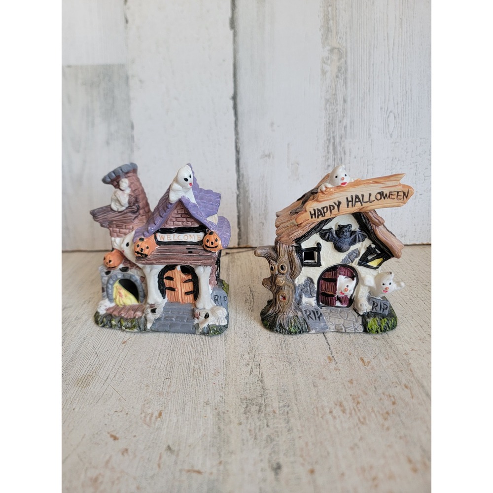 Vintage ceramic welcome Happy Halloween haunted house set home